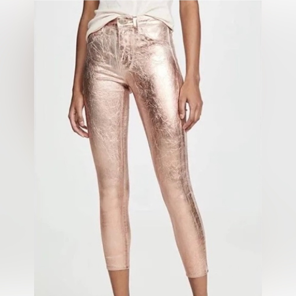 L’AGENCE Margot High Rise Petal/Rose Gold Crkl Foil Skinny Jeans